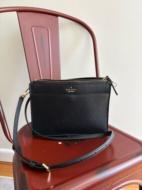 Kate Spade Black Saffiano Leather Crossbody with Gold Hardware